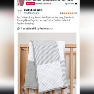 Burt's Bees Baby Organic Cotton Gray and White Blanket